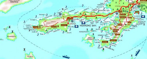 Ferry services are twice daily from Bodrum and Datça.  Datça is small town located on the Datça peninsula 22 miles south east of Bodrum (approx 2 hrs by ferry) 75 km away from Marmaris.