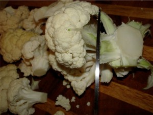 Cutting a cauliflower