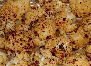 Cauliflower ready to bake covered in spices
