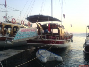 Destiny Boat moored at Turgutreis Harbour Turkey