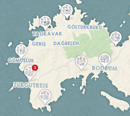 Map of the Different Bodrum Peninsula Travel Guides