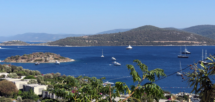 View of Turkbuku Bay with yachts and gullets